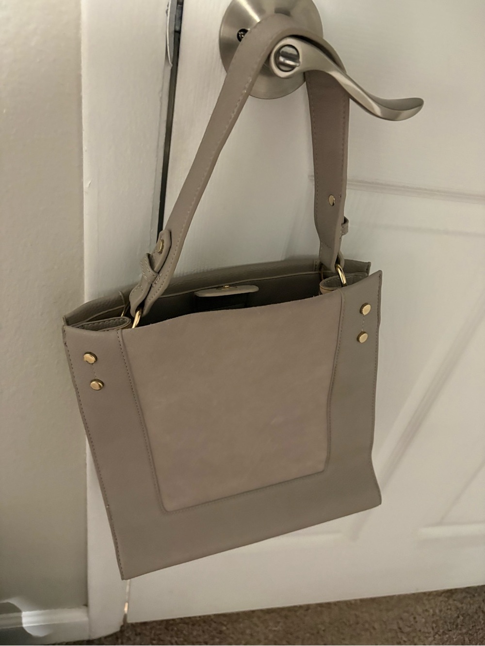 Taupe Shoulder Bag with Gold Hardware